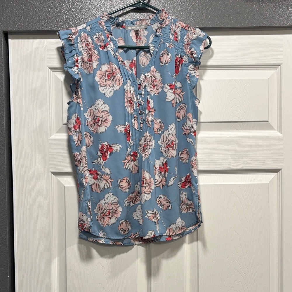 Blue and pink blouse